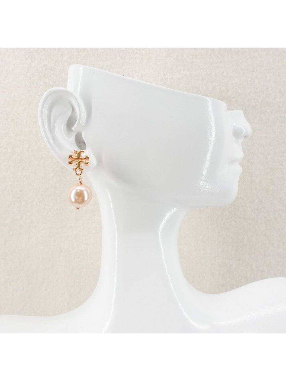 Tory Burch Faux Pearl Logo Drop Earrings Rose Gold OS - Picture 4 of 8
